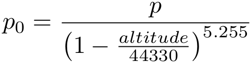 p0 = p / ((1 - altitude/44330)^5.255)