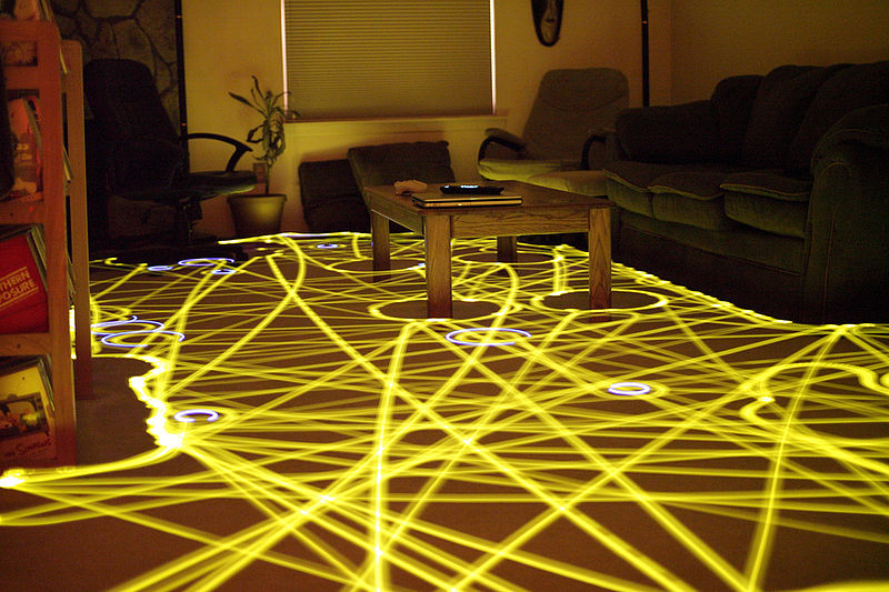 A time-lapse photo of the roomba's path